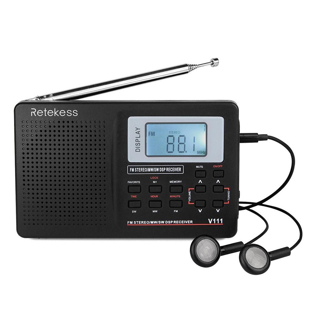 Retekess MW/FM/SW Stereo Radio 9KHz Pocket World Band Digital Tuning Radio Mini DSP Receiver Outdoor Radio w/ Earphone Lanyard 1.37