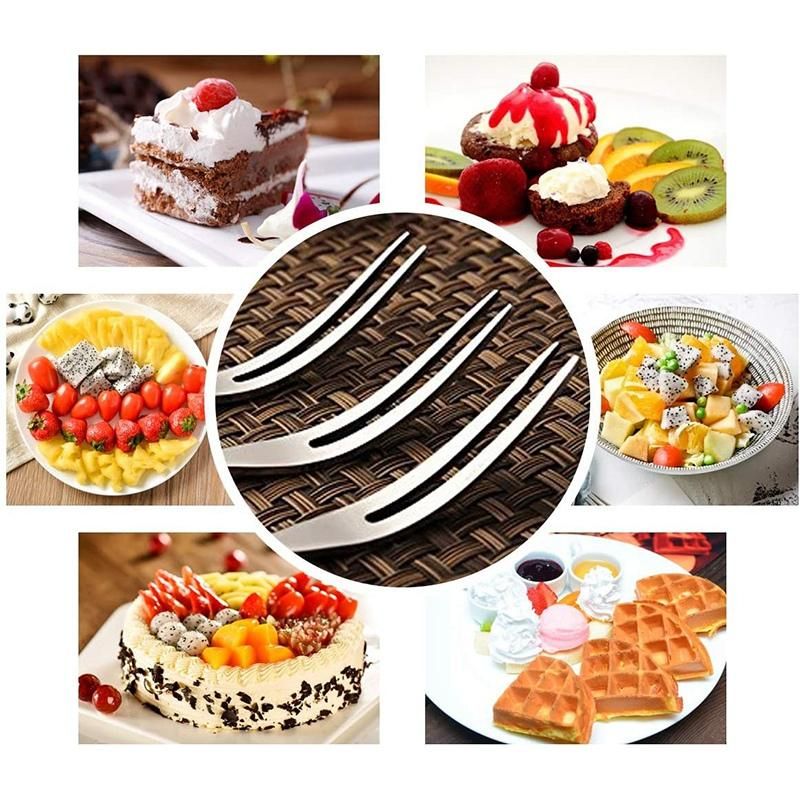 10Pcs Stainless Steel Reusable Fruit Fork Cake Snack Tool
