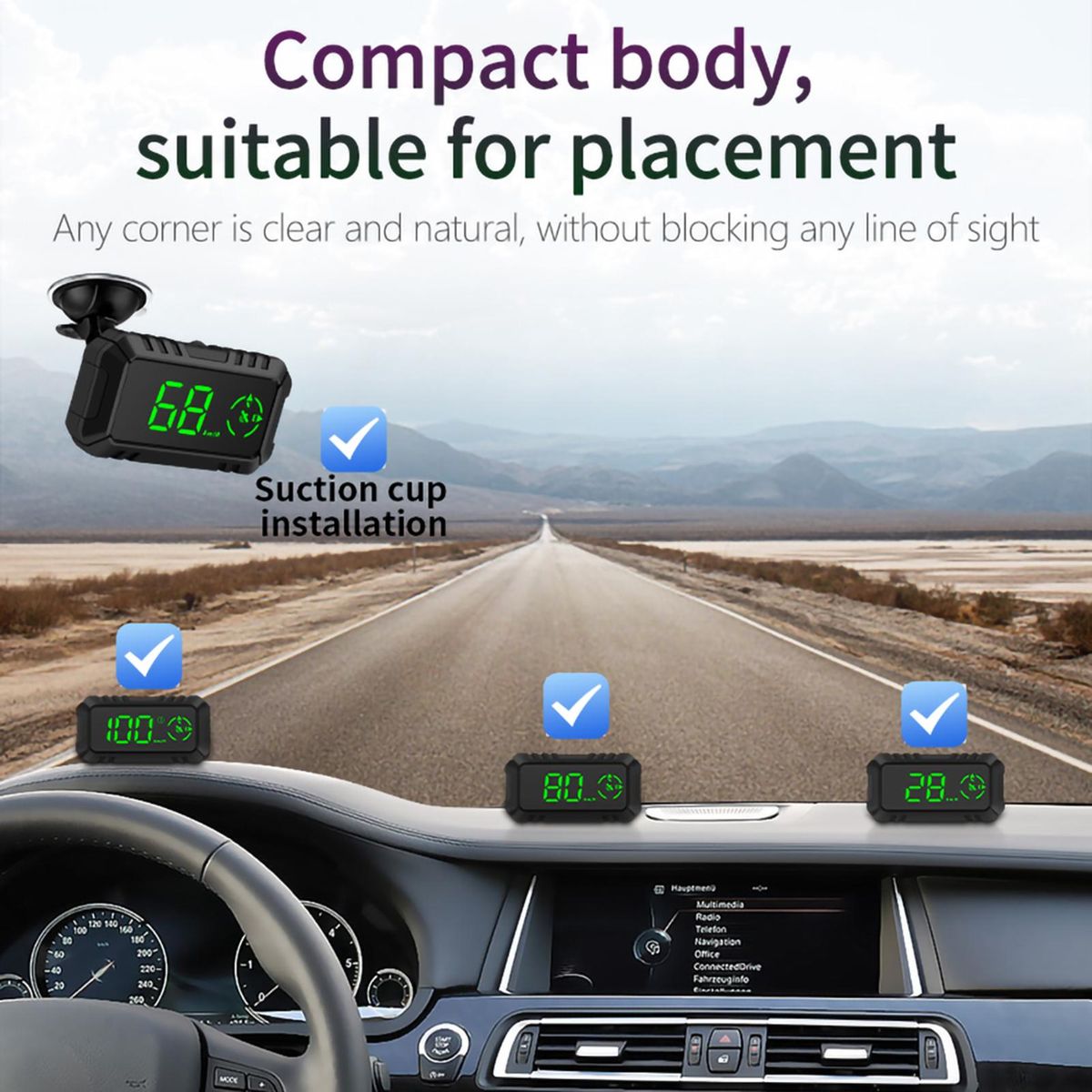 Car HUD Head-up Display Digital GPS Navigation Speedometer GPS Dual System Display Screen with Speed, Direction, Trip Distance, Overspeed Alarm, Fatigue Driving Alarm for All Vehicles