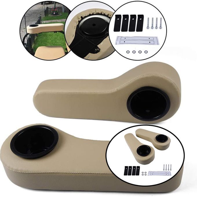 2pcs Golf Cart Armrest With Cup Holder For Car Accessories Brown