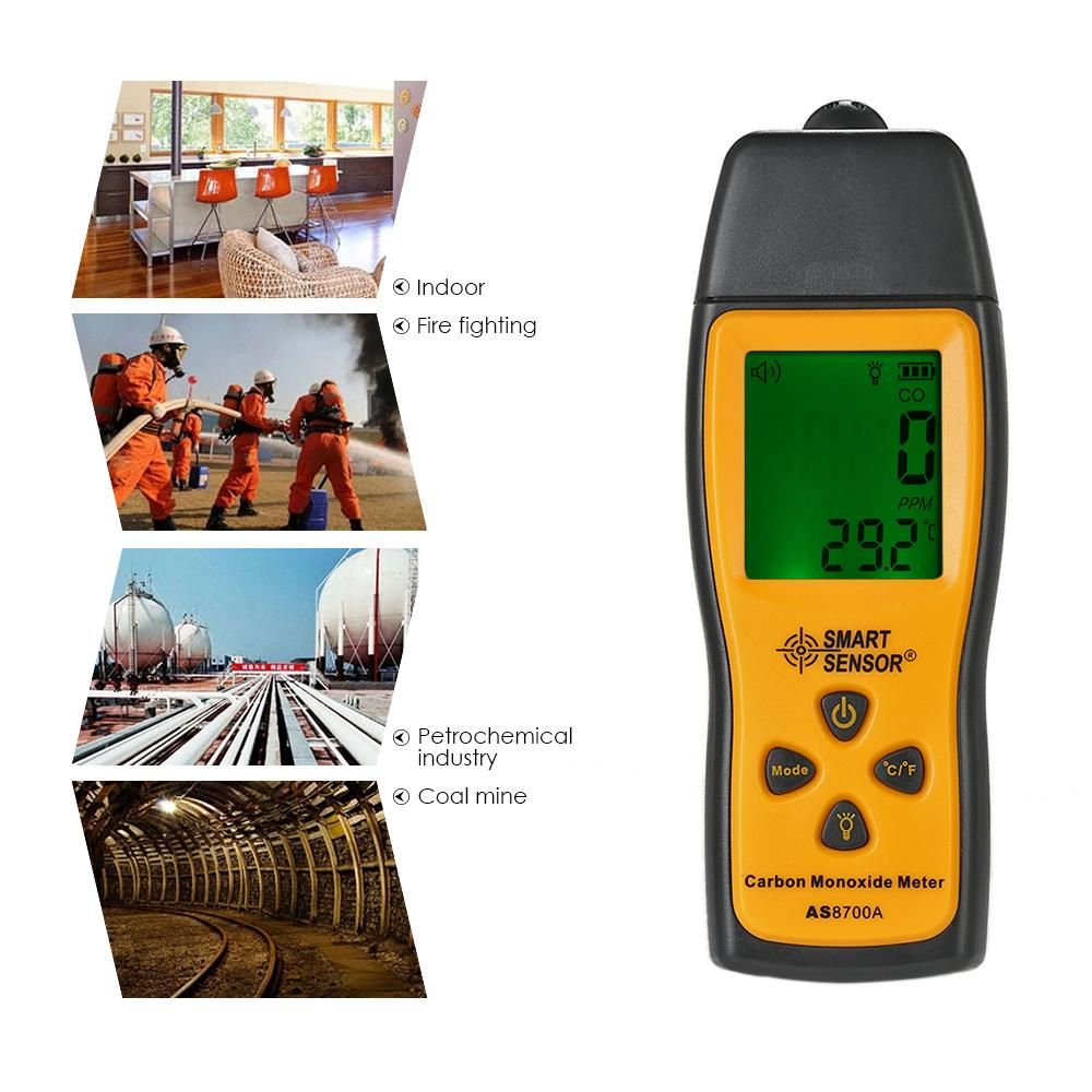 SMART SENSOR Handheld Carbon Monoxide Meter with High Precision CO Gas Tester Monitor Detector Gauge LCD Display Sound and Light Alarm 0-1000ppm