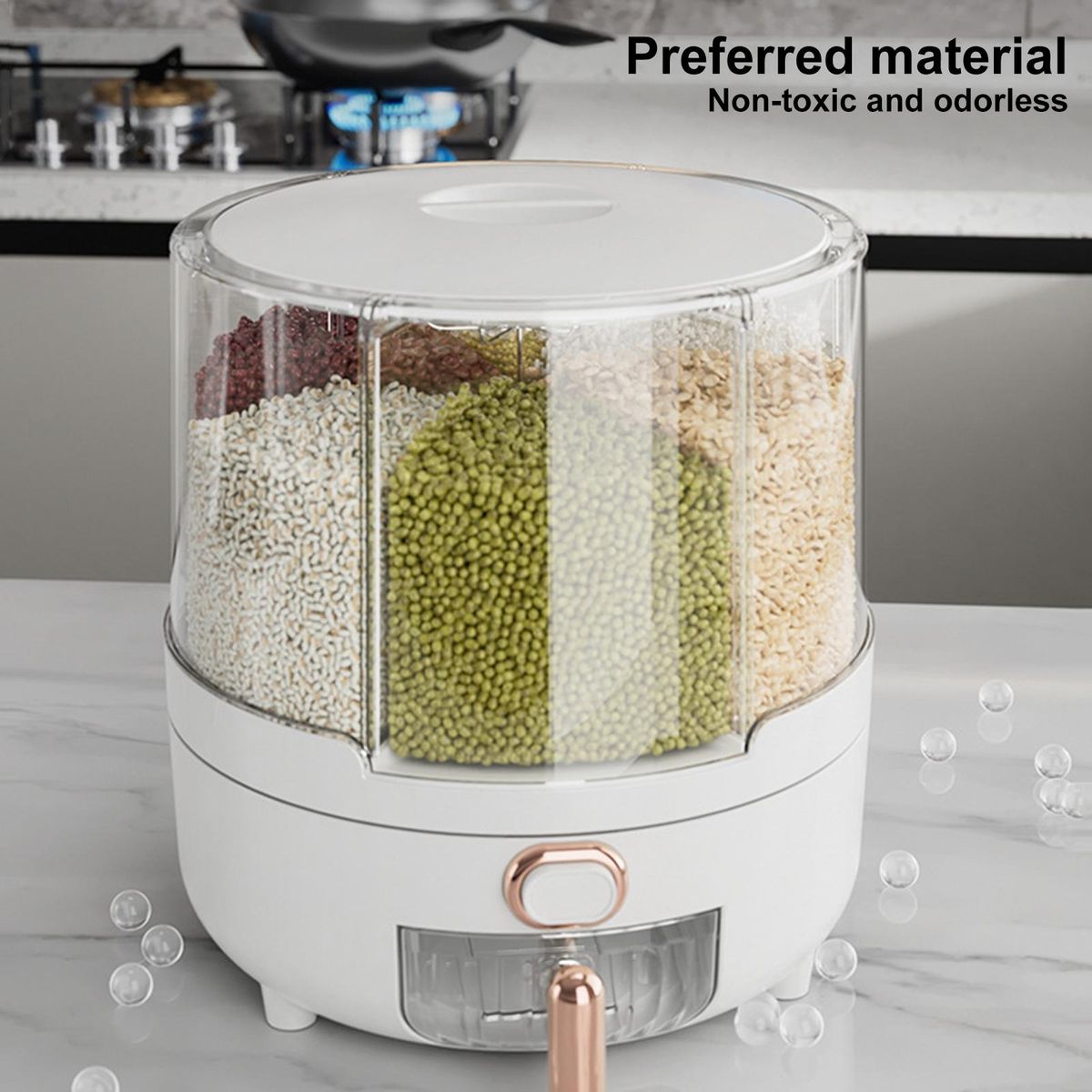 Rice Storage Box 6-Grid Rice Dispenser Storage Container