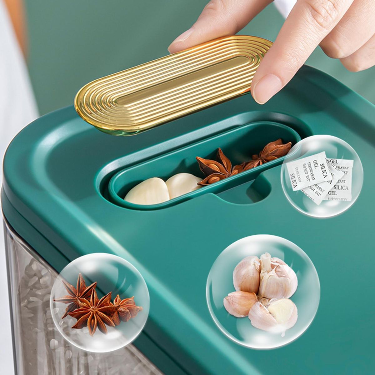 Rice Bucket Rice Storage Barrel Household Storage Rice Barrel Green