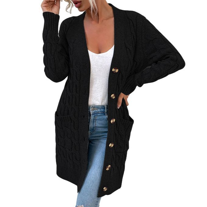 Women Sweater Knit Long Sleeves Cardigan Open Front Sweater Black XL