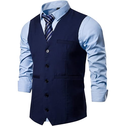 Men's Single Breasted Waistcoat  - Navy Blue