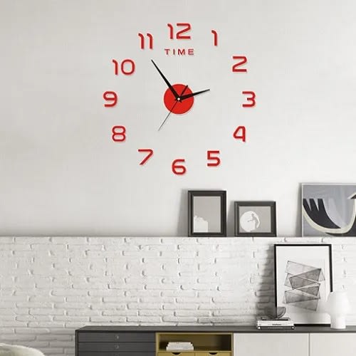 Diy Number Sticker Wall Clock - 50cm  - Red