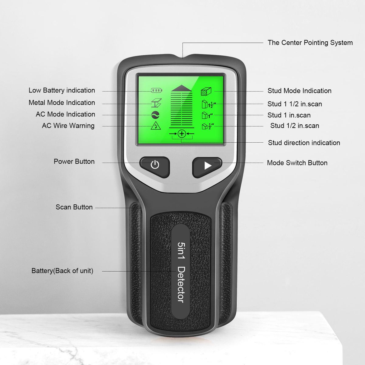 HLW330 5 in 1 Stud Detector Wall Scanner Digital Handheld Professional Multifunction Wall Detector Live Wires Cable PVC Water Pipe Metal Finder Scanner