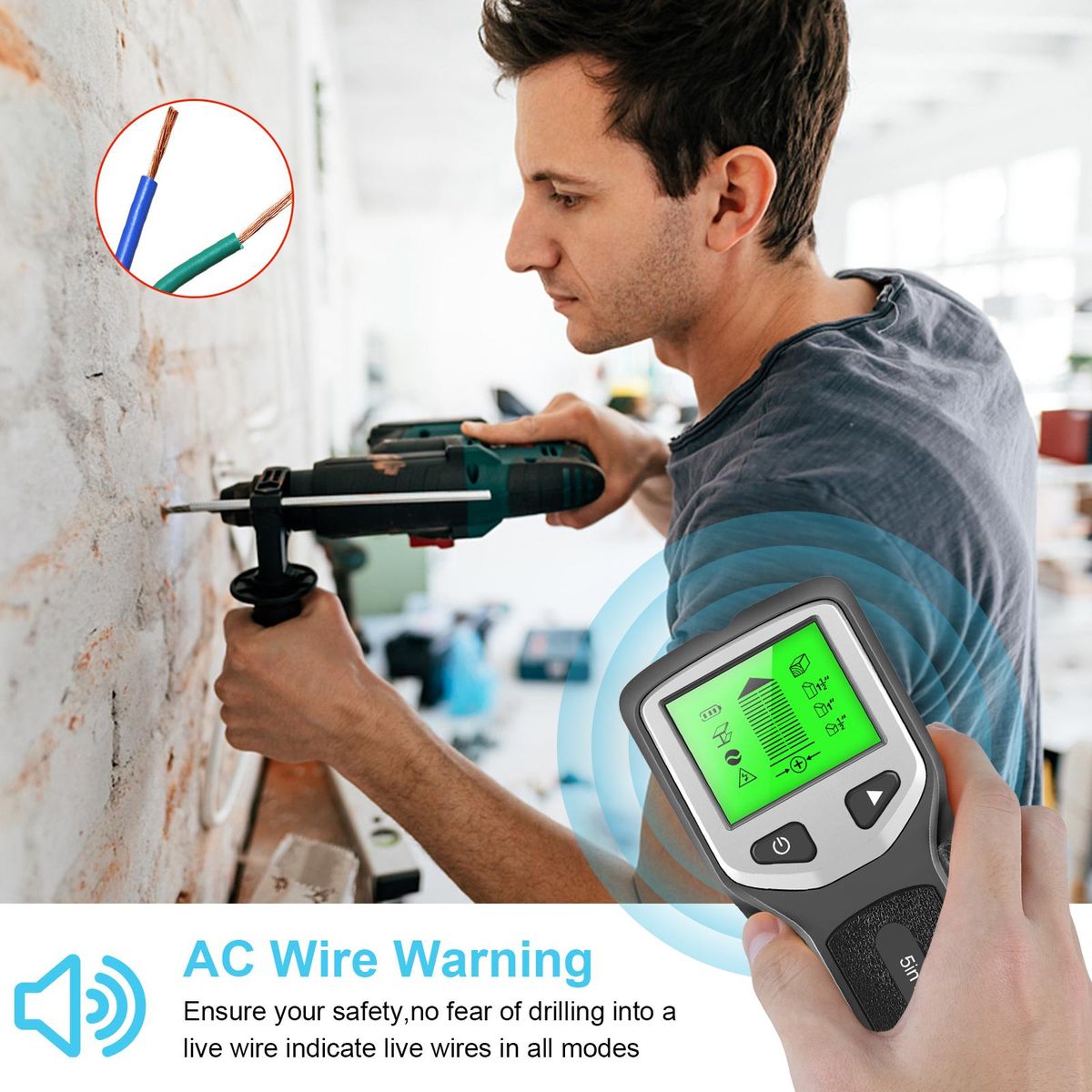 HLW330 5 in 1 Stud Detector Wall Scanner Digital Handheld Professional Multifunction Wall Detector Live Wires Cable PVC Water Pipe Metal Finder Scanner