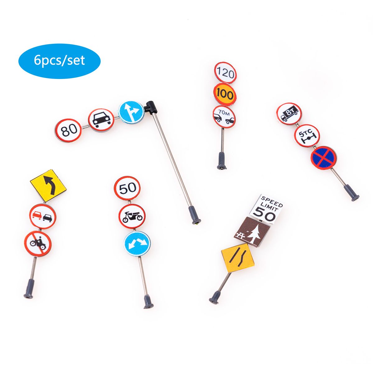 6 Pieces Traffic Sign Set Street Signs Scale Model Signals