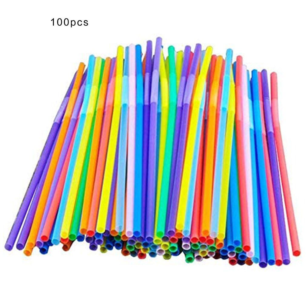 100 Pcs/bag Disposable Plastic Straw Color Art Straws Curved DIY Shape Straw PP Elbow Strong And Sturdy-Multicolor