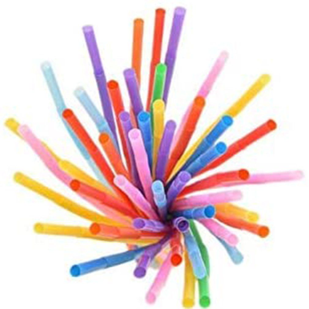 100 Pcs/bag Disposable Plastic Straw Color Art Straws Curved DIY Shape Straw PP Elbow Strong And Sturdy-Multicolor