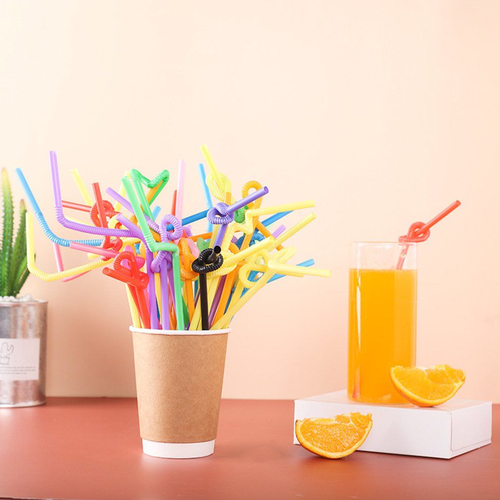 100 Pcs/bag Disposable Plastic Straw Color Art Straws Curved DIY Shape Straw PP Elbow Strong And Sturdy-Multicolor