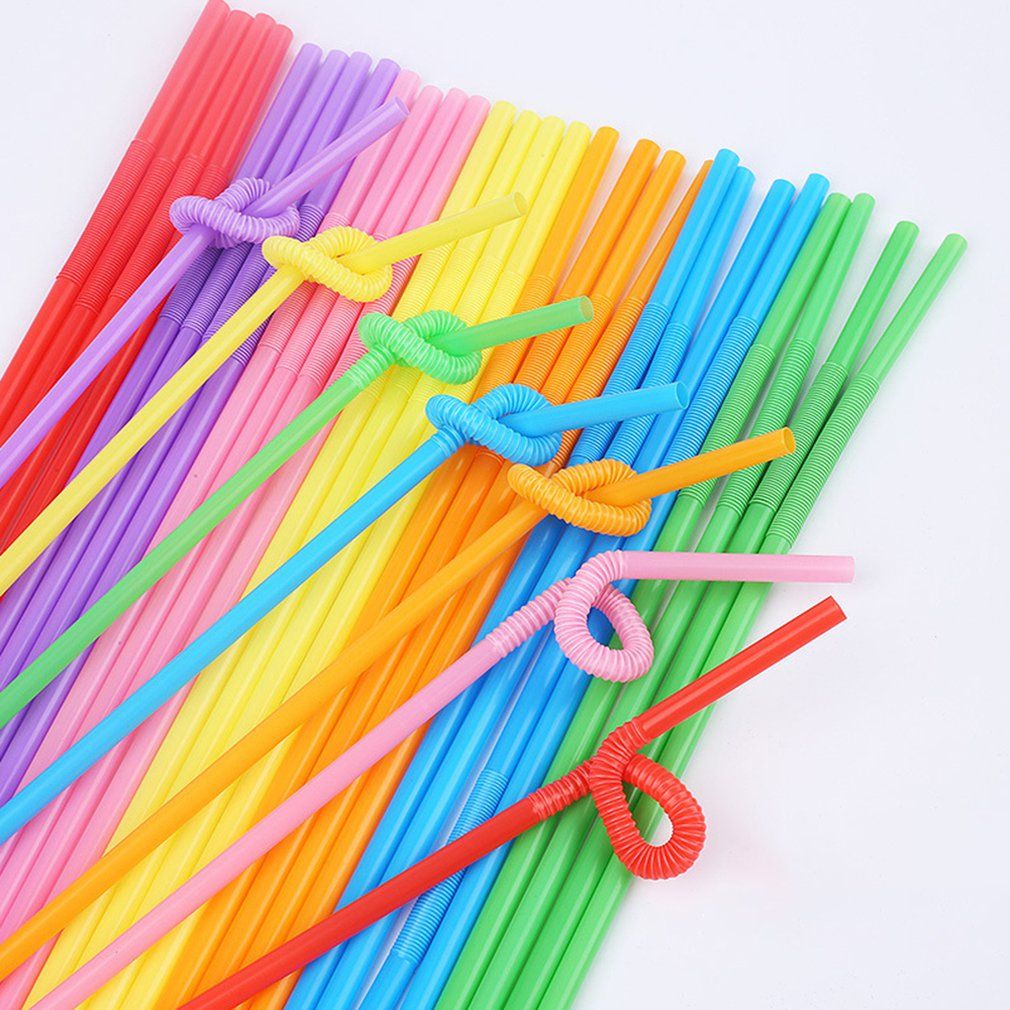 100 Pcs/bag Disposable Plastic Straw Color Art Straws Curved DIY Shape Straw PP Elbow Strong And Sturdy-Multicolor