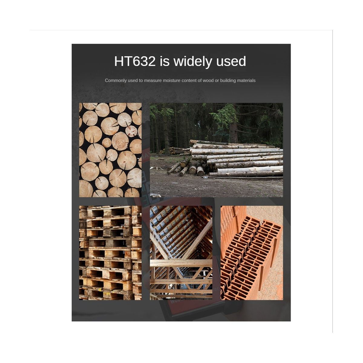 HT632 Wood Moisture Meter Wall Water Tester Digital Humidity Meter Two Pins Hygrometer Concrete Detector