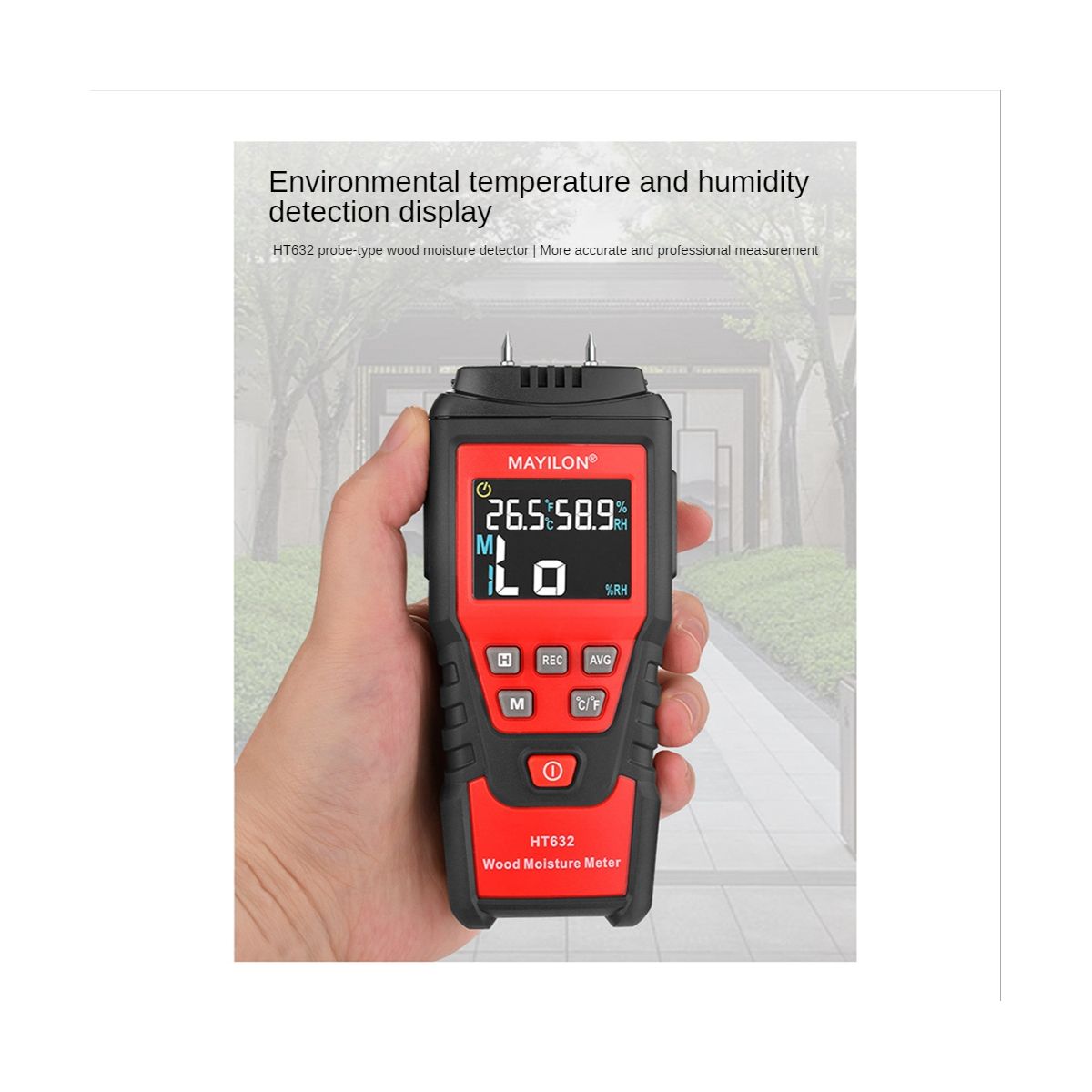 HT632 Wood Moisture Meter Wall Water Tester Digital Humidity Meter Two Pins Hygrometer Concrete Detector
