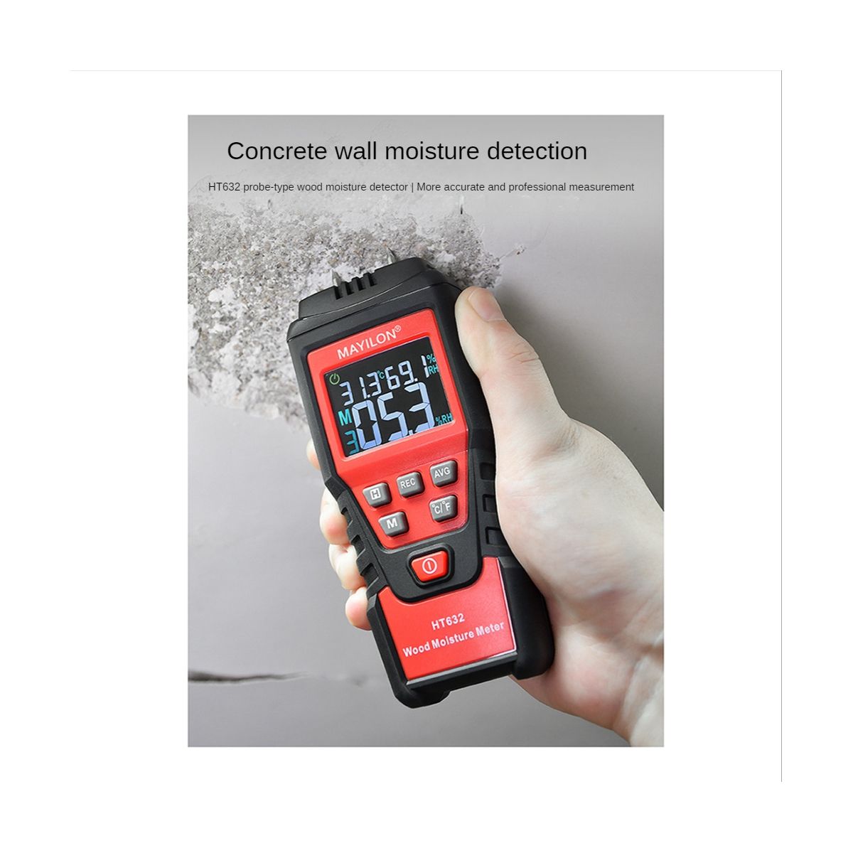 HT632 Wood Moisture Meter Wall Water Tester Digital Humidity Meter Two Pins Hygrometer Concrete Detector
