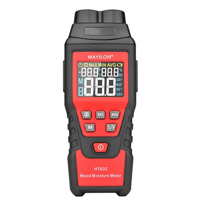 HT632 Wood Moisture Meter Wall Water Tester Digital Humidity Meter Two Pins Hygrometer Concrete Detector