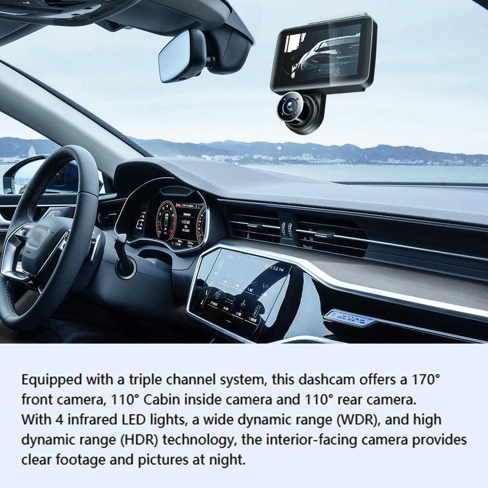 3 Cameras Dash Cam 4in Clear Car Rearview Mirror Car Video Recording Camcorder Wide Angle Car Camera Recorder Auto Safety Driving Recorder