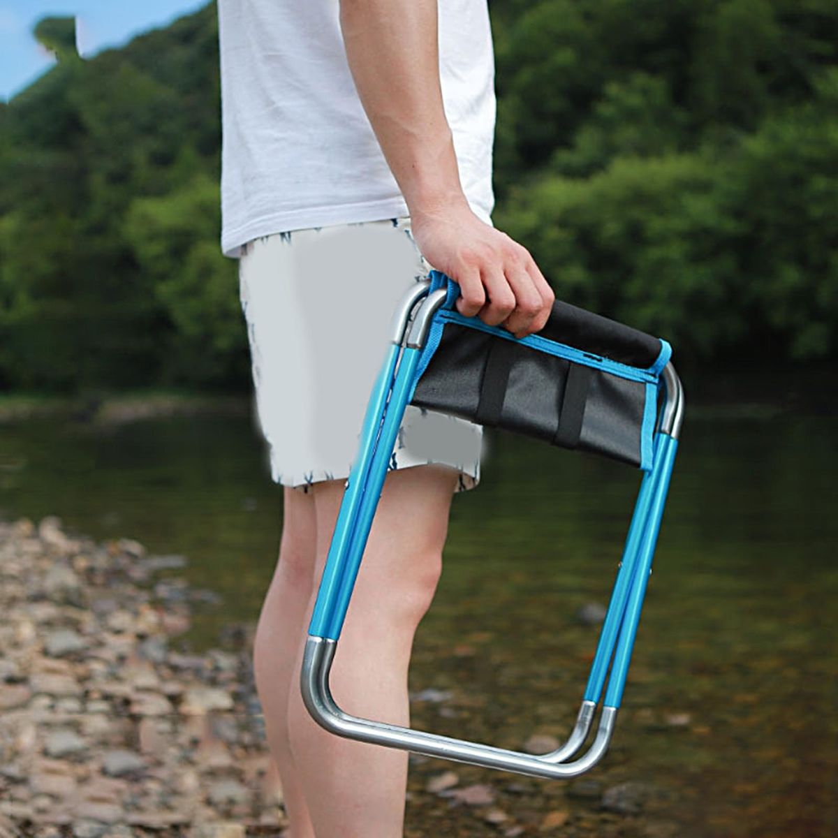 Camping Stool Small Outdoor Travel Camping Chair Lake Blue