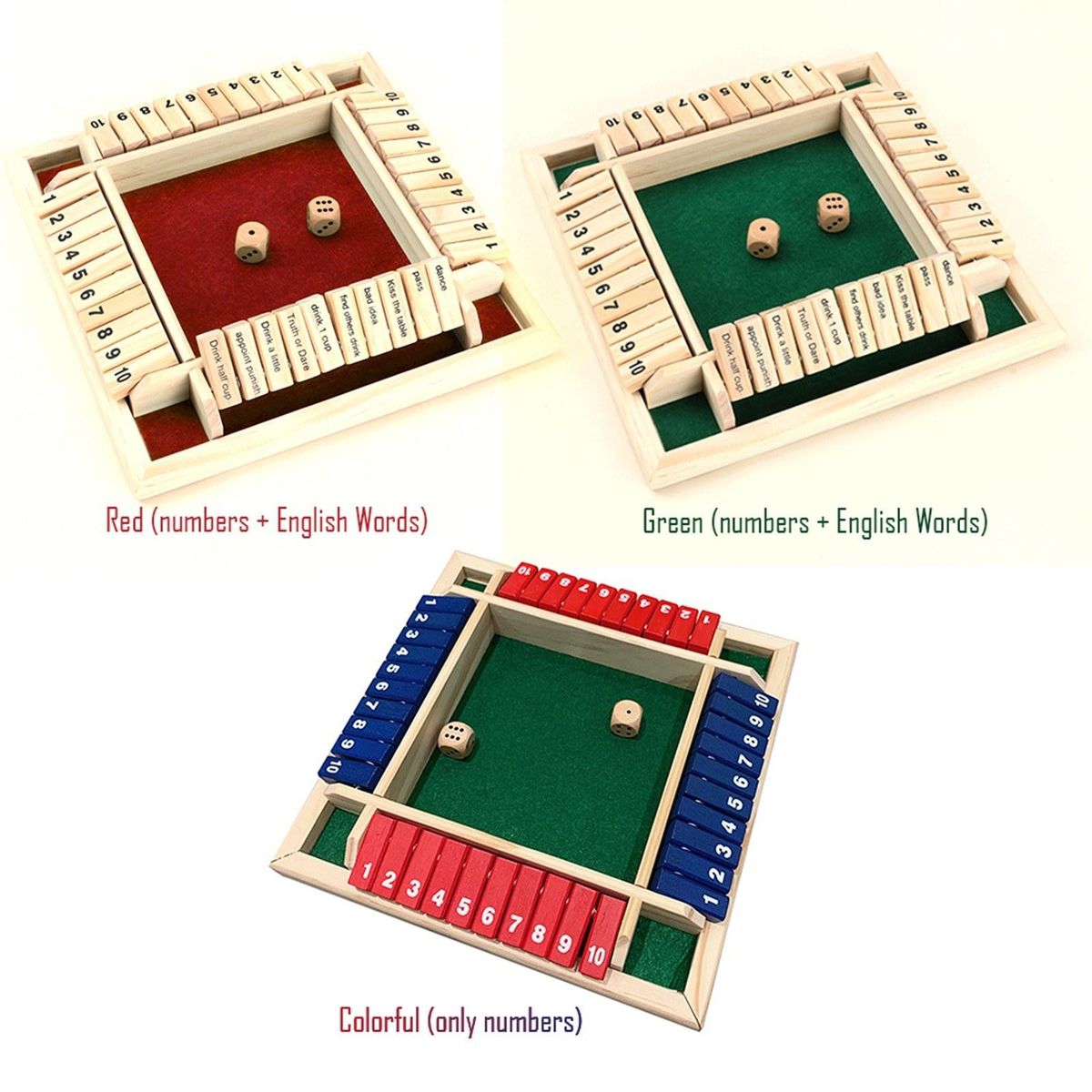 Wood Four Sided 10 Numbers Board Game Set Dice Table Entertainment Board Game Toy for Family Adults Party