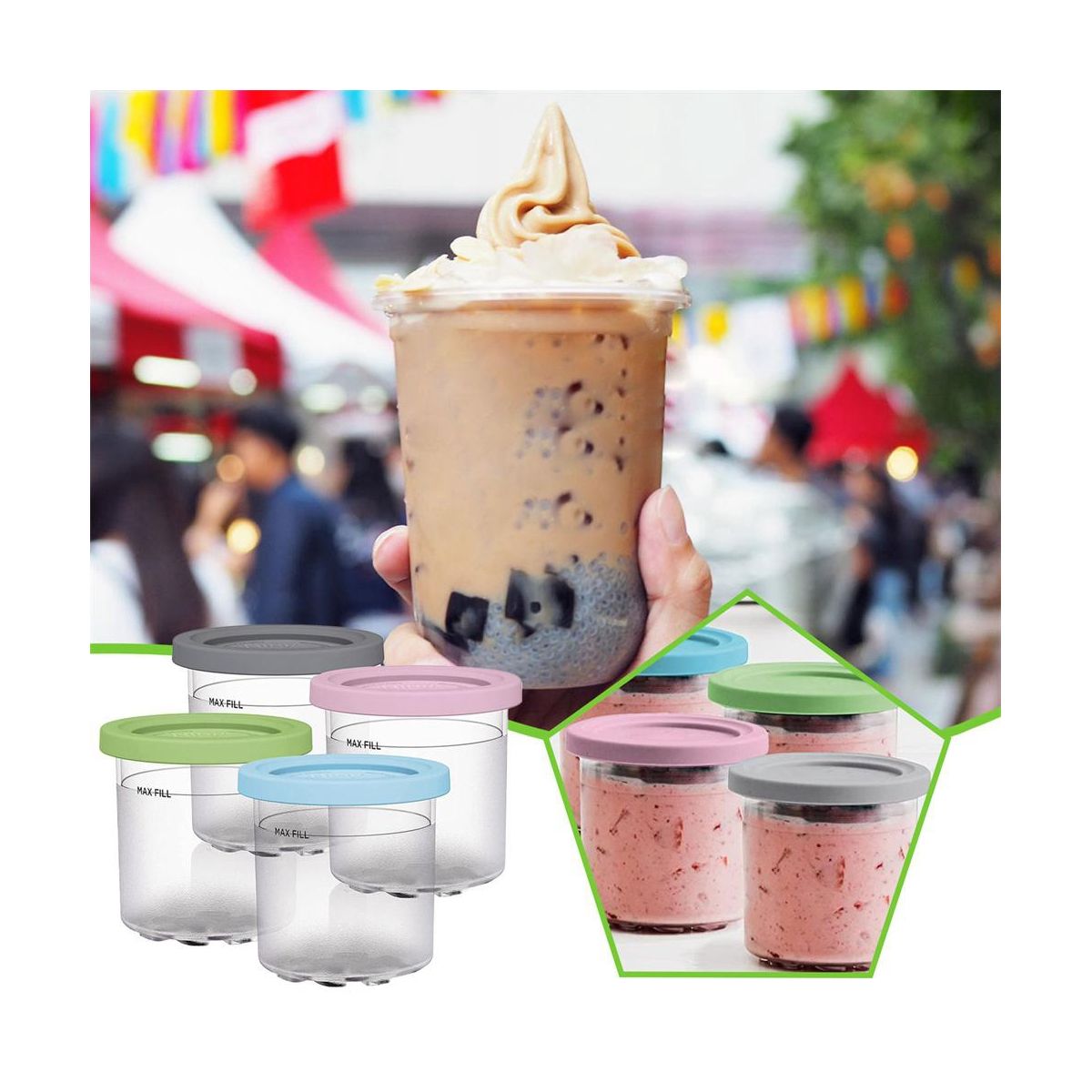 2PCS Ice Cream Pints for Ninja CN301CO Series Creami