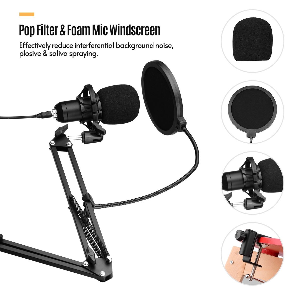 USB Condenser Microphone Set With Desk Mounting Clamp