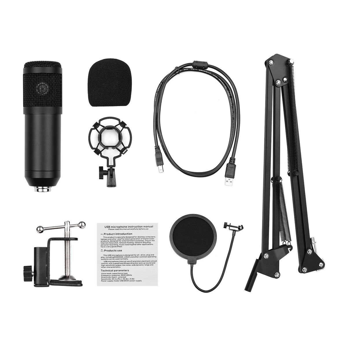 USB Condenser Microphone Set With Desk Mounting Clamp