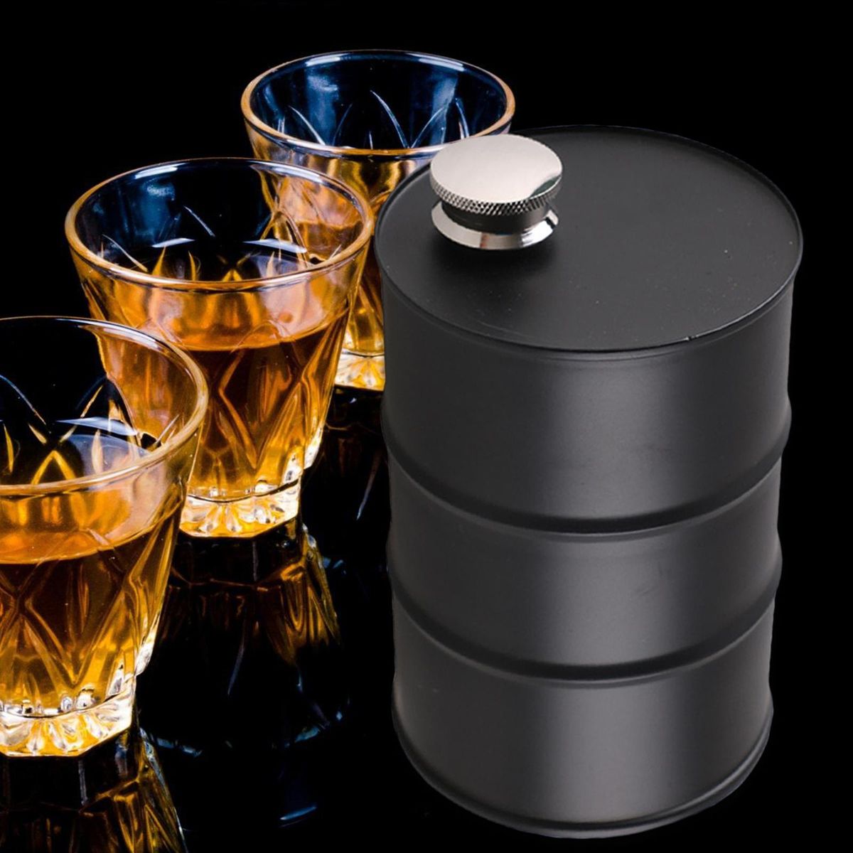 Oil Bucket Hip Flask 304 Stainless Steel Water Container Bottle Black