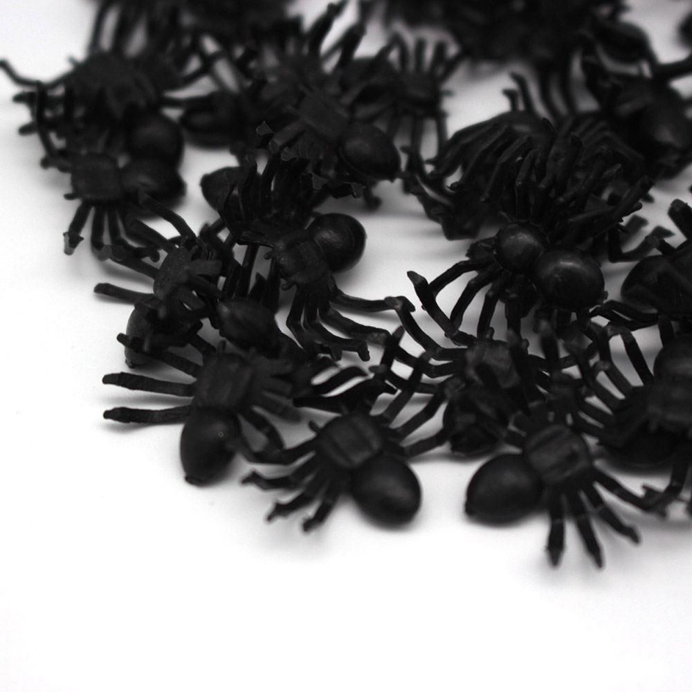 50x Plastic Black Spider Trick Toy Halloween Haunted House