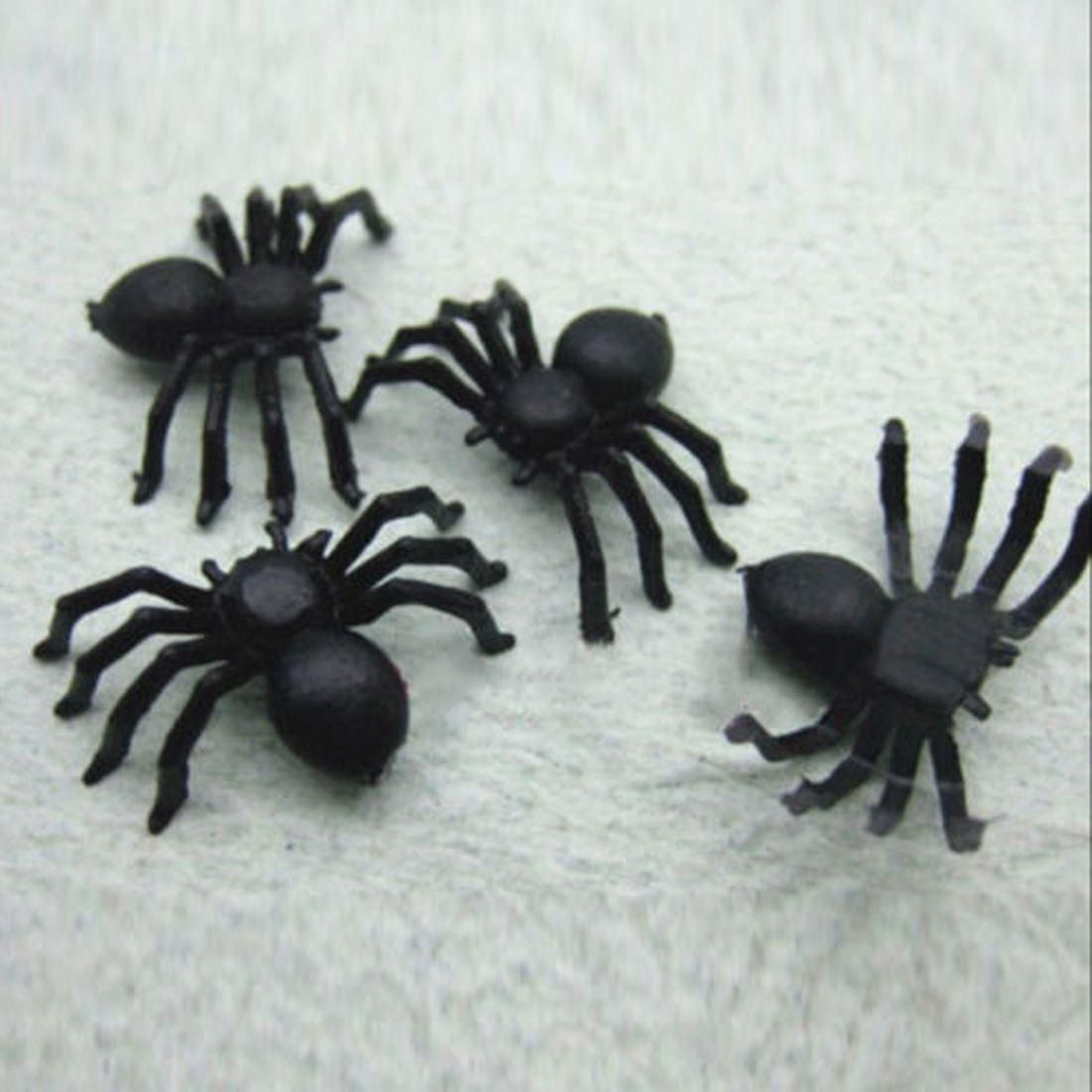 50x Plastic Black Spider Trick Toy Halloween Haunted House
