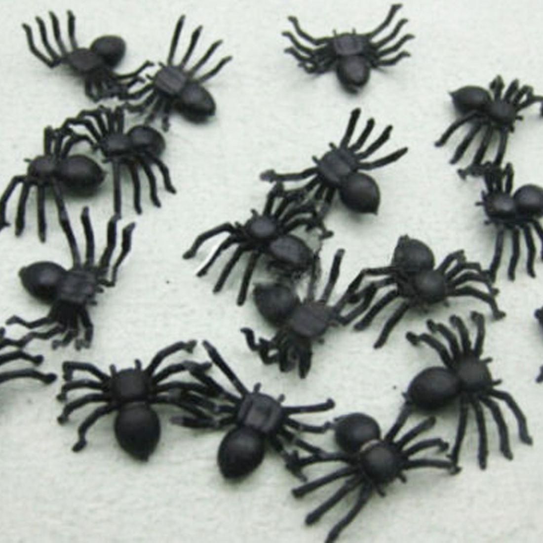 50x Plastic Black Spider Trick Toy Halloween Haunted House