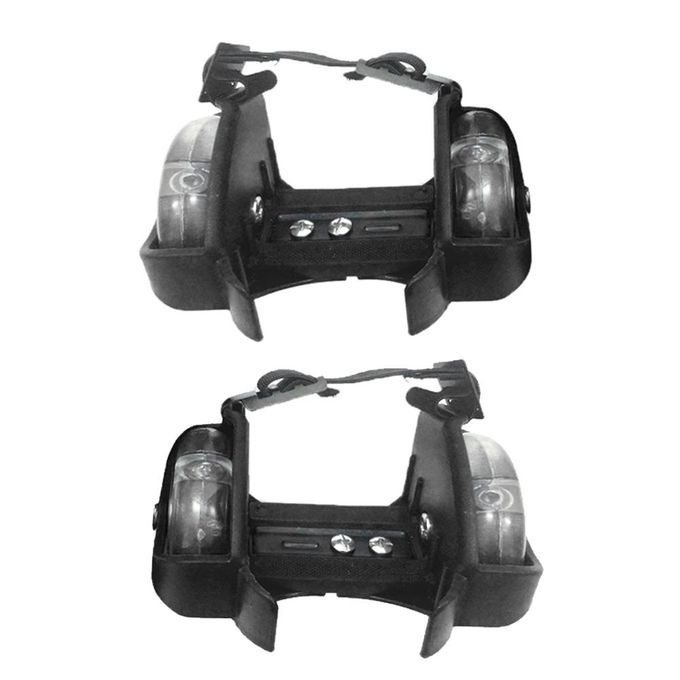 Adjustable Kid Wheel Heel Roller Pulley Light Up Skates Flash Black