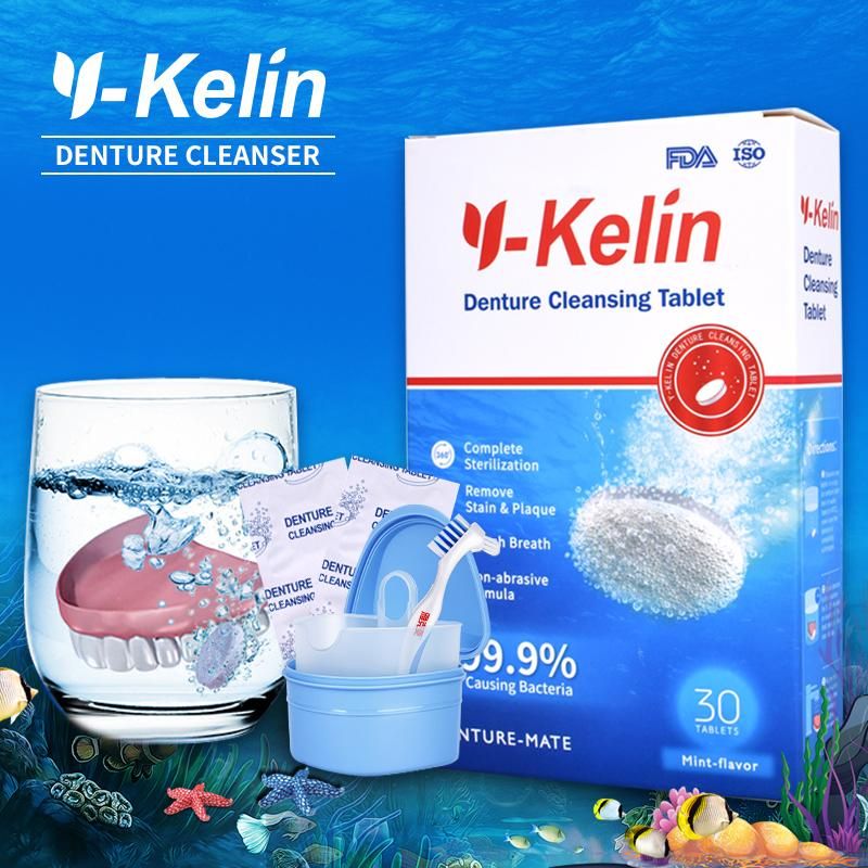 Y-Kelin denture cleansing tablet 30/60/90 tabs cleanser pills whitening remove plaque antibacteria