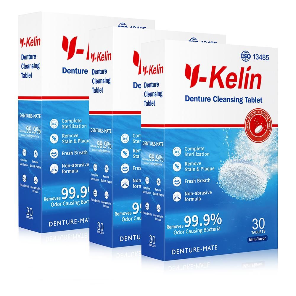 Y-Kelin denture cleansing tablet 30/60/90 tabs cleanser pills whitening remove plaque antibacteria
