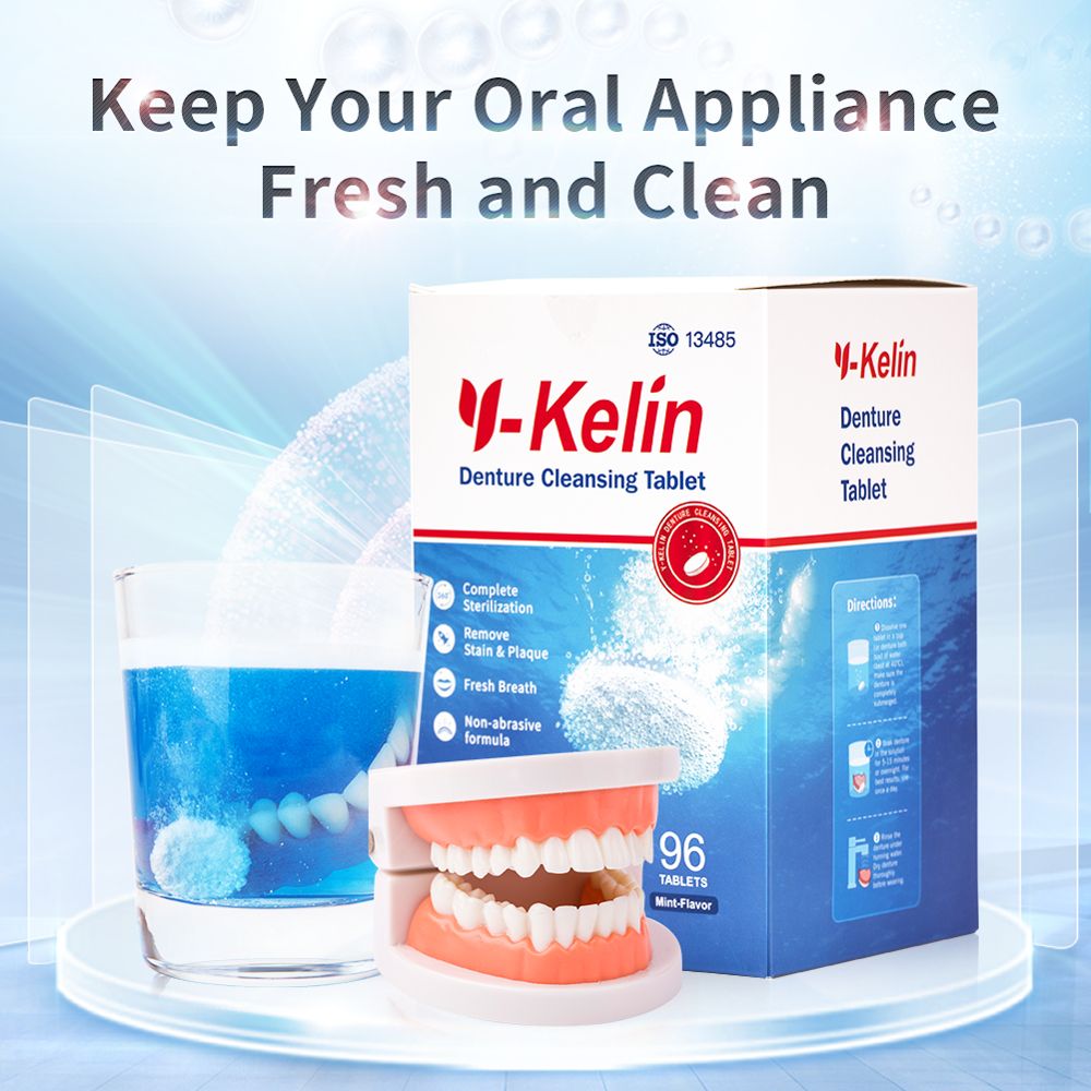 Y-Kelin denture cleansing tablet 30/60/90 tabs cleanser pills whitening remove plaque antibacteria