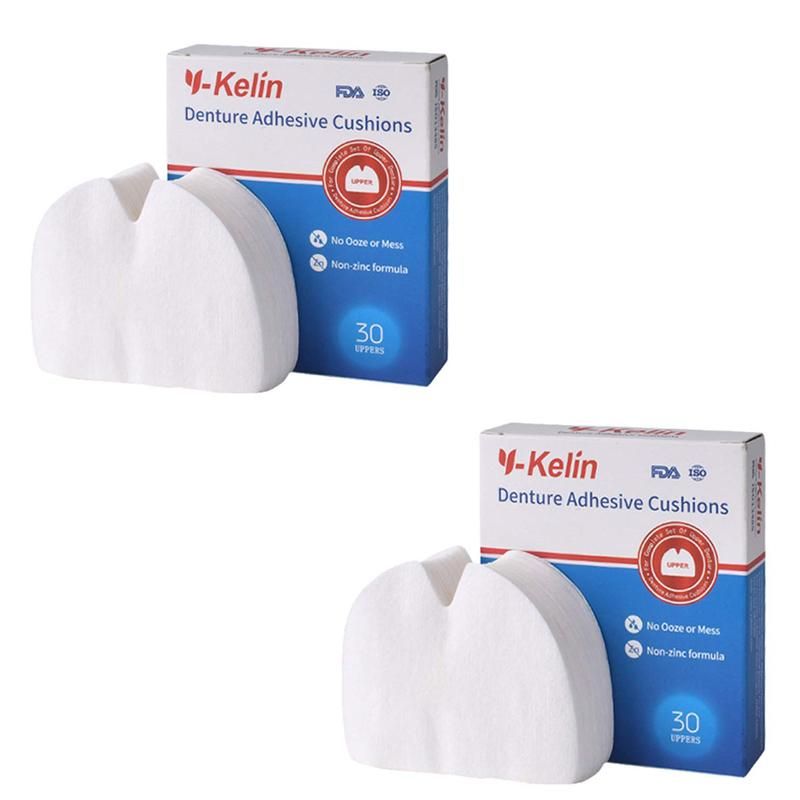 Y-Kelin denture adhesive cushions upper 60 pads, 2 pack, soft cushion, last all day & protect gums