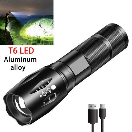 Aluminum Alloy Telescopic Zoom USB Charging Searchlight Flashlight