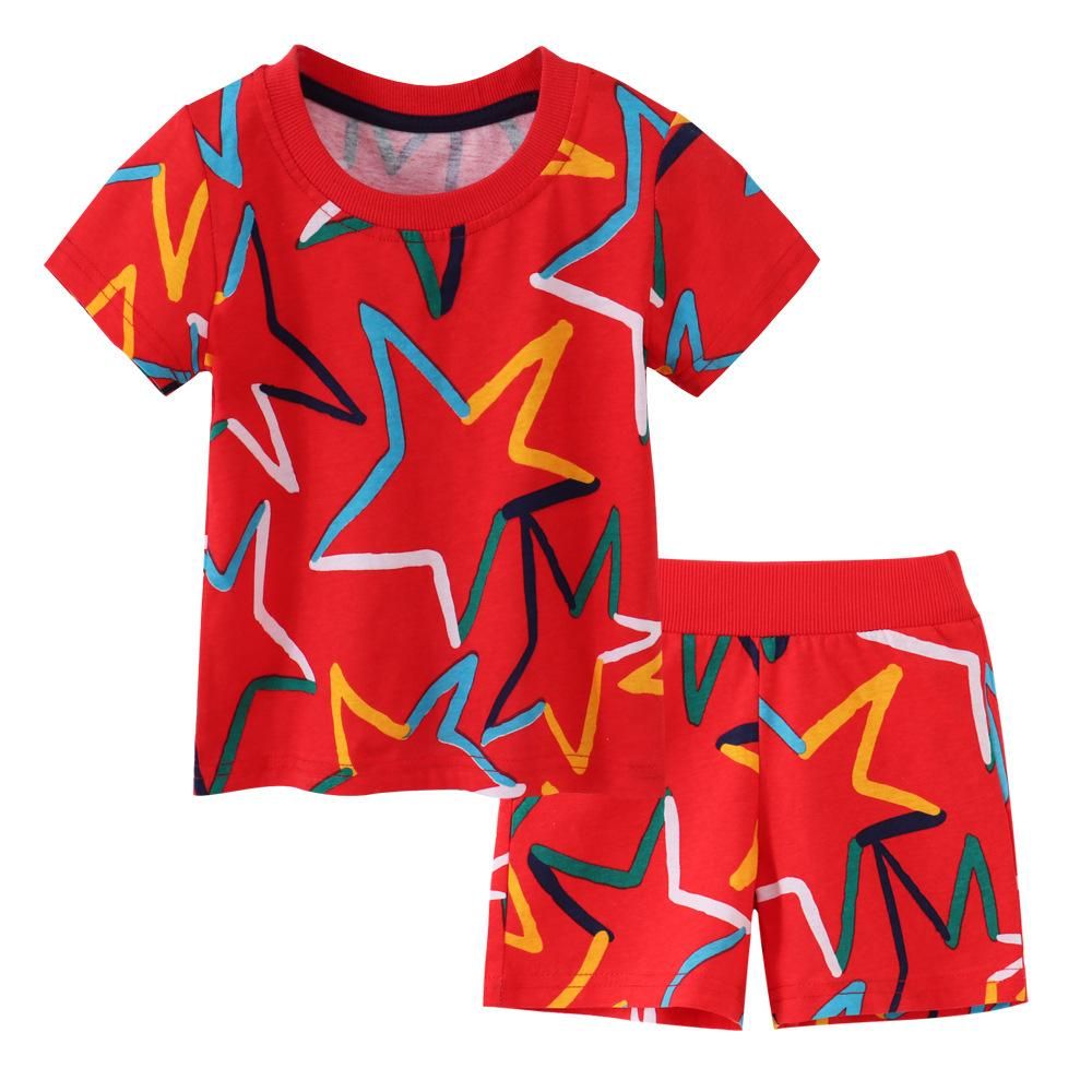 2023 Boys And Girls Cartoon Half Sleeve Children's Suit Short Sleeve Shorts Two-Piece Cott