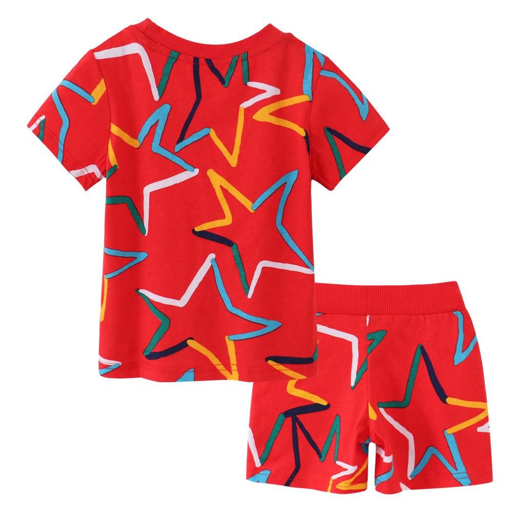 2023 Boys And Girls Cartoon Half Sleeve Children's Suit Short Sleeve Shorts Two-Piece Cott