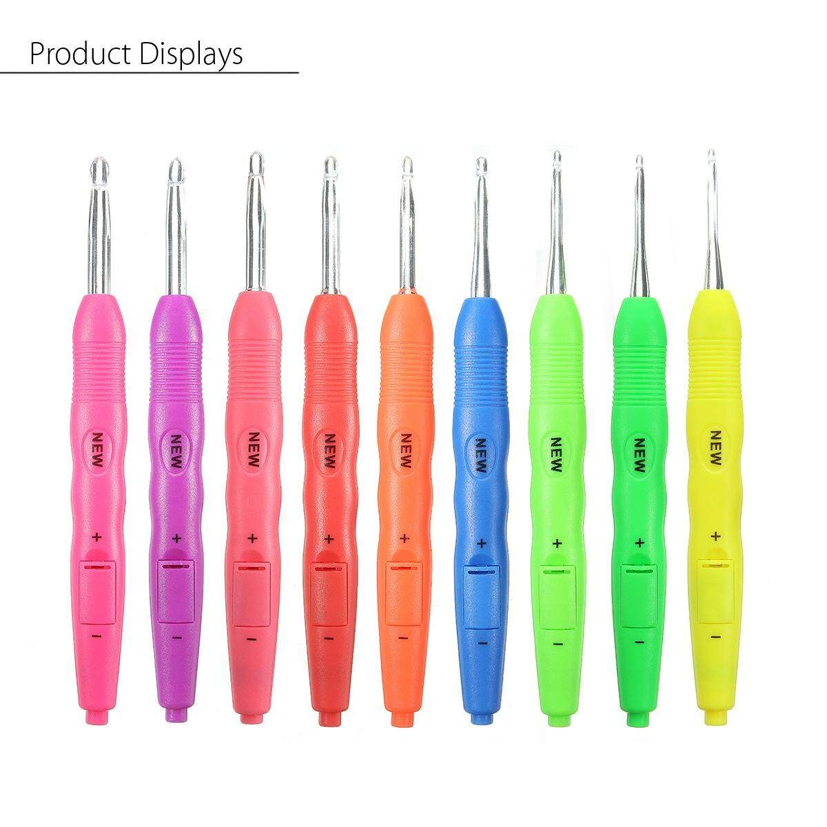 9 Sizes LED Crochet Hooks Craft Knitting Sewing Tools Included Batteries 2.5mm