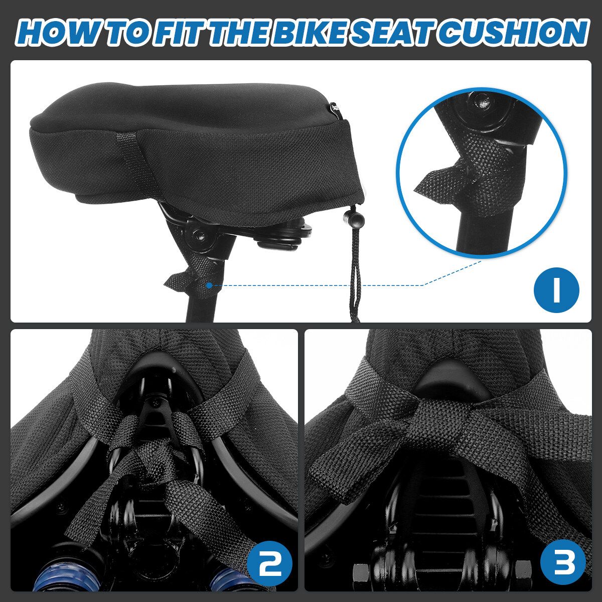 27x26cm Bike Saddle Memory Foam Comfort Breathable Reflective Bicycle Waterproof Seat Cover Black