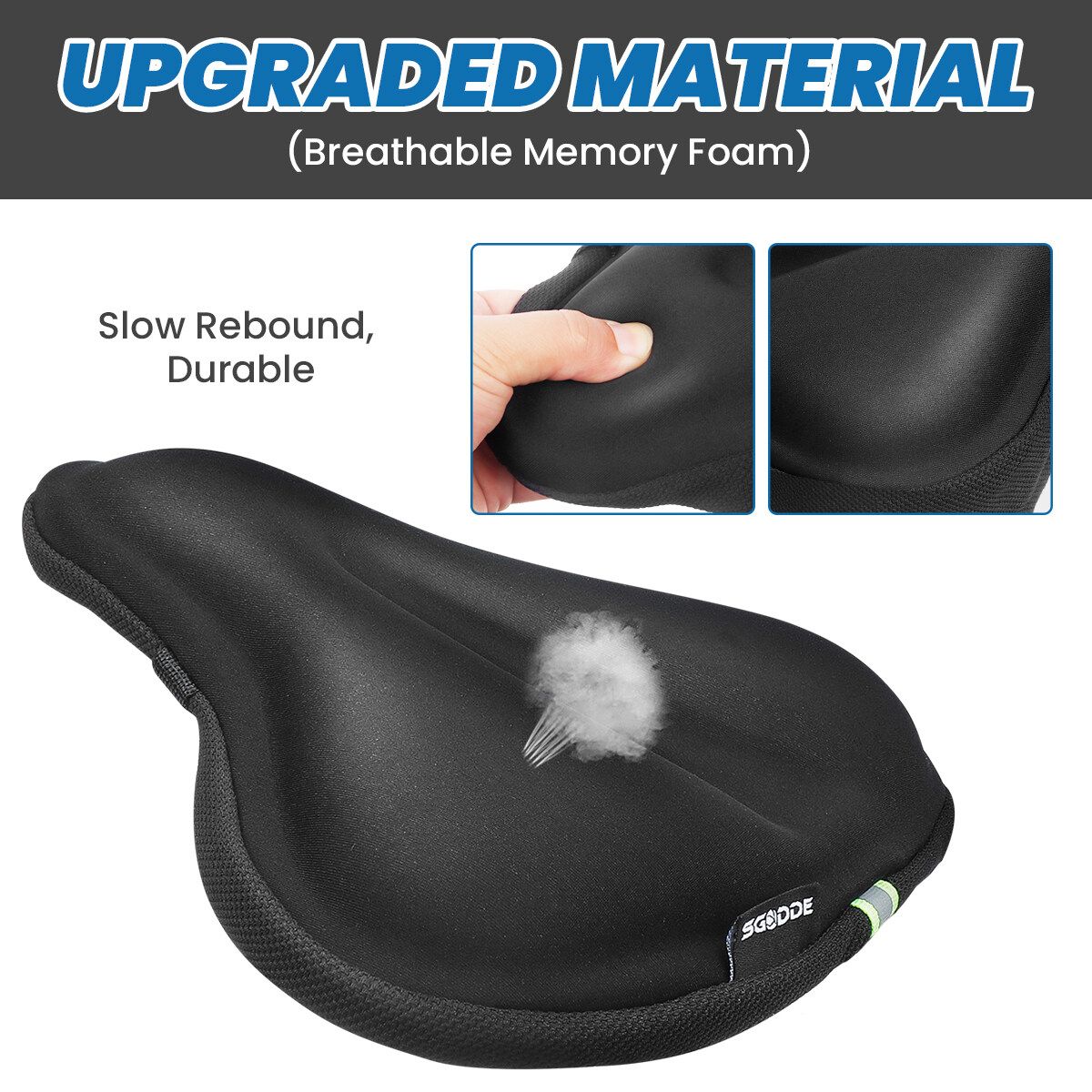 27x26cm Bike Saddle Memory Foam Comfort Breathable Reflective Bicycle Waterproof Seat Cover Black