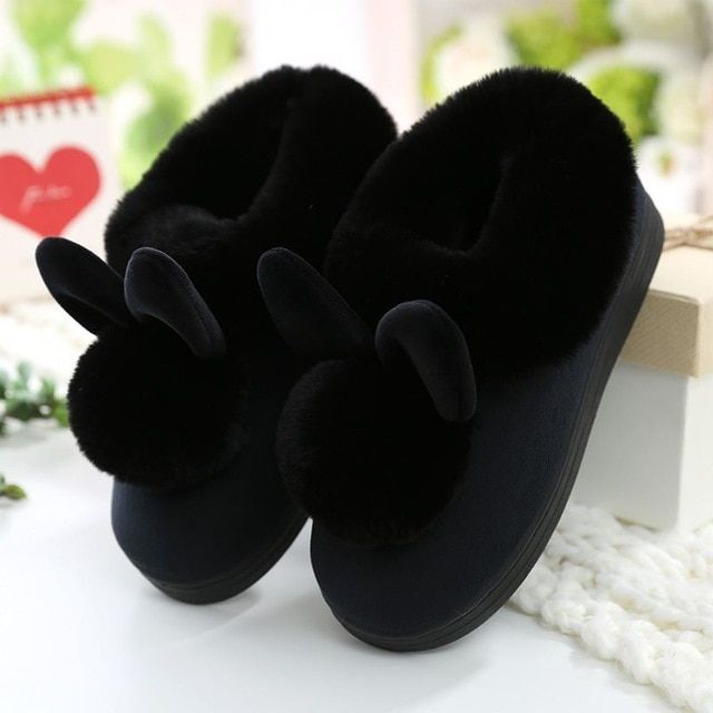 Female And Baby Cute Pompom Plush Slippers