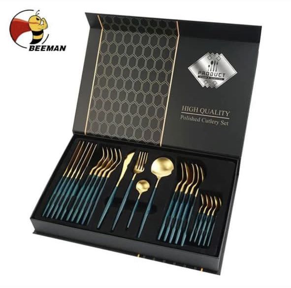Gold Plated Stainless Steel Spoon & Fork - 24Pcs