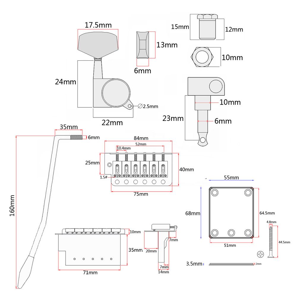 ST Style Electric Guitar Full Set DIY Accessory Kit