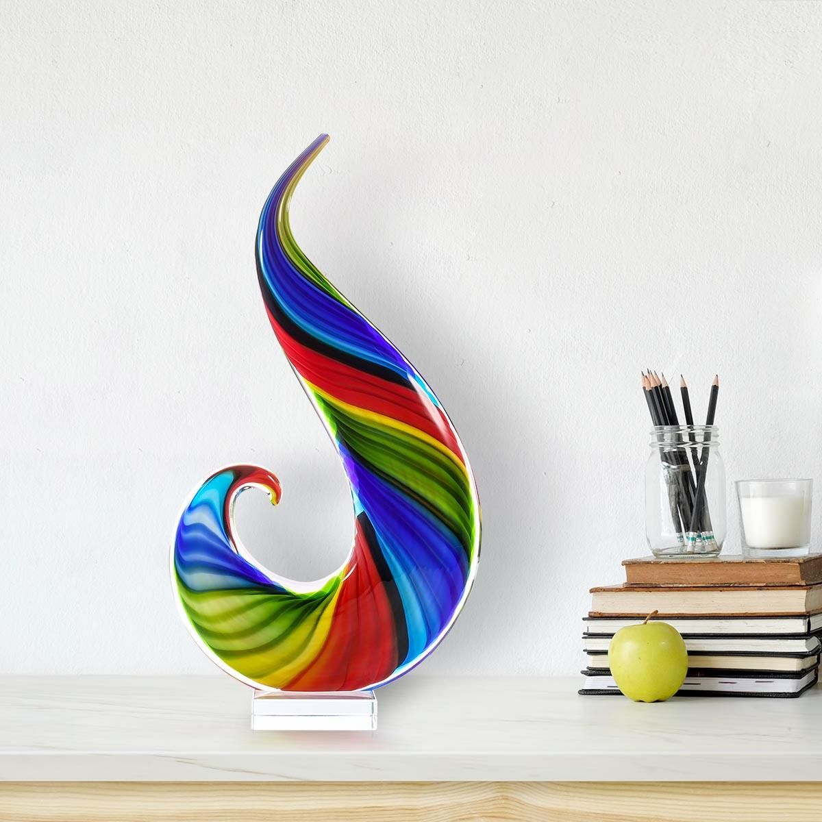 Rainbow Glass Sculpture Hand Blown Glass Art Style Rainbow Sculpture Figurine Abstract Glass Sculpture Mullticolor