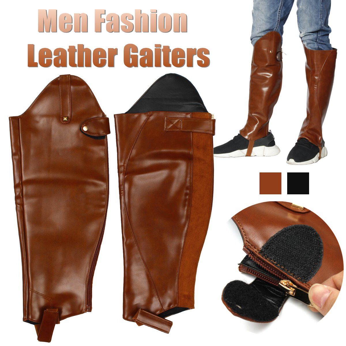 1 Pair Leather Gaiters Men Fashion Steampunk Vintage Riding Shoes Cosplay Brown