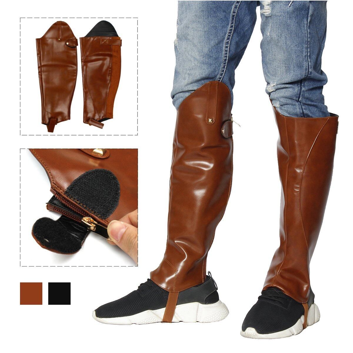 1 Pair Leather Gaiters Men Fashion Steampunk Vintage Riding Shoes Cosplay Brown