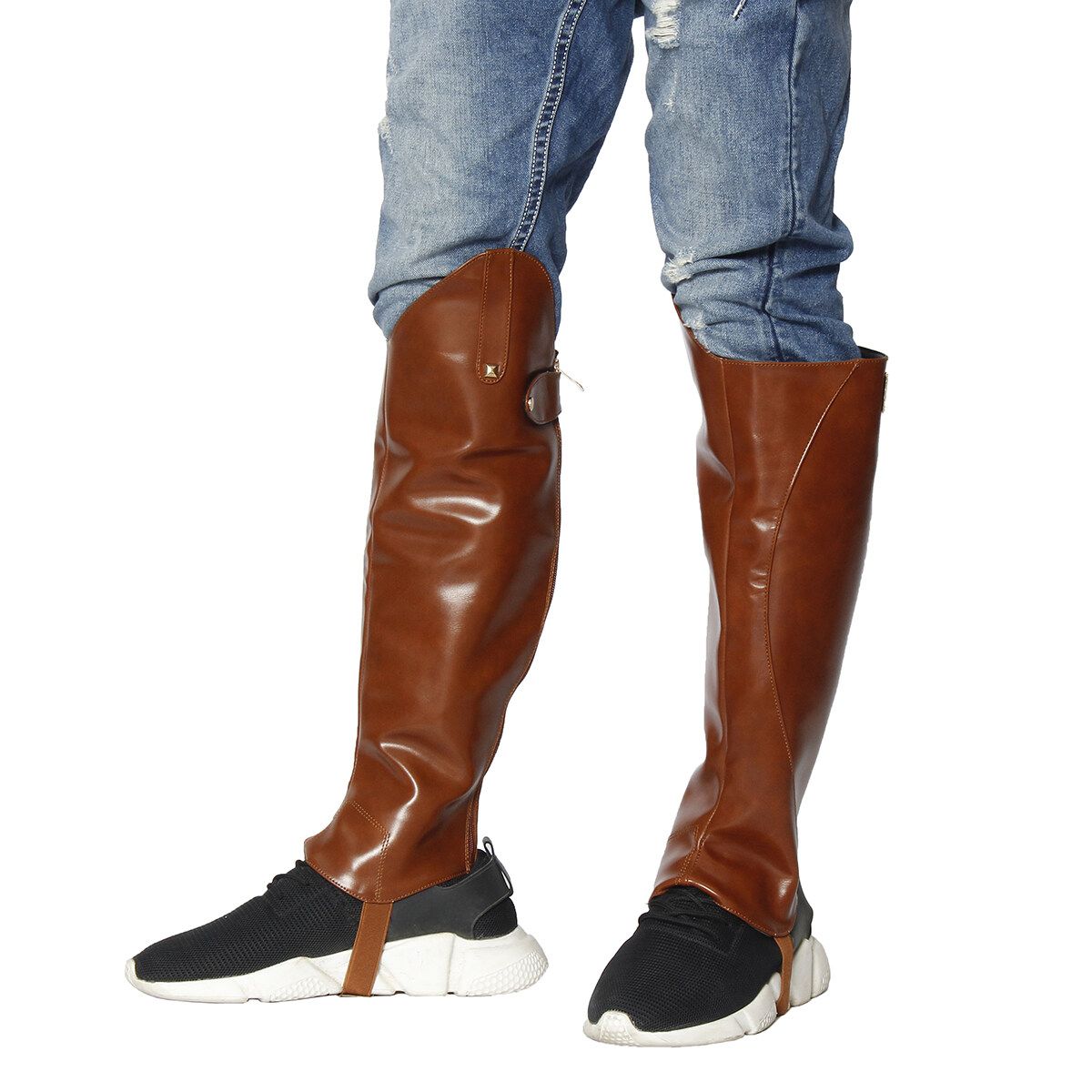1 Pair Leather Gaiters Men Fashion Steampunk Vintage Riding Shoes Cosplay Brown