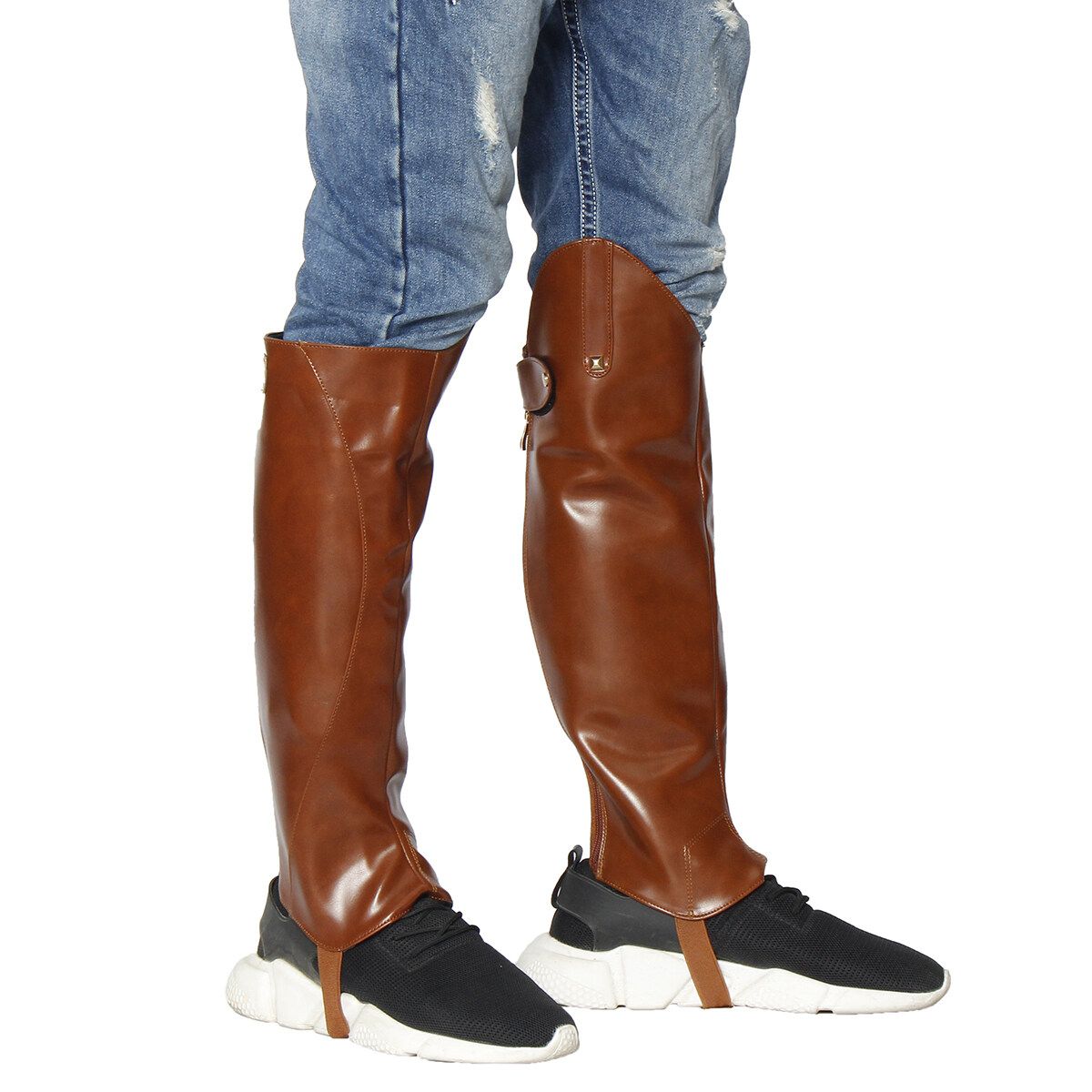 1 Pair Leather Gaiters Men Fashion Steampunk Vintage Riding Shoes Cosplay Brown